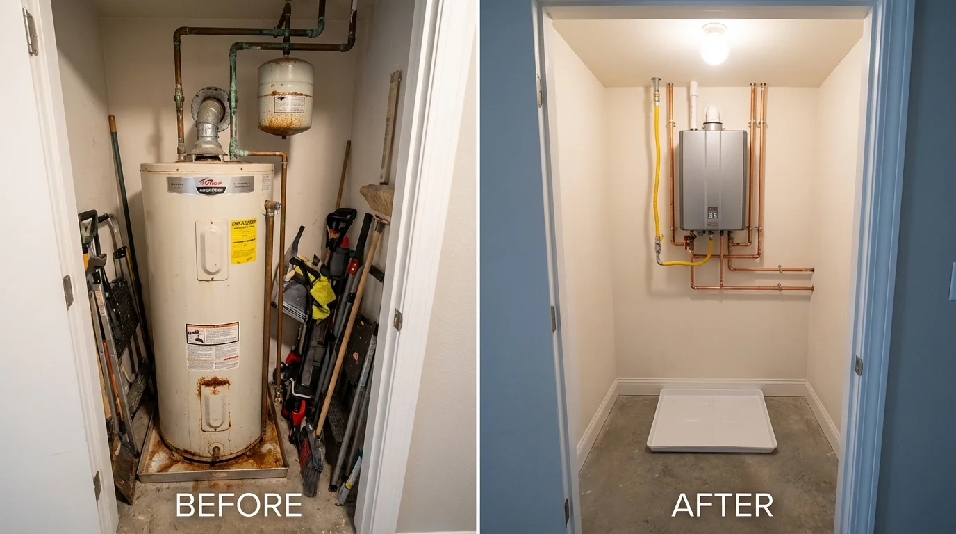 Tank water heater versus wall-mounted tankless unit comparison for Mount Vernon, WA homeowners
