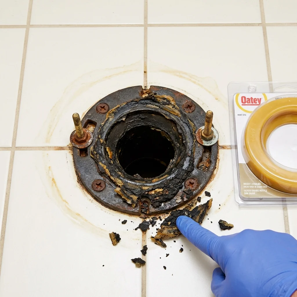 Failed wax ring showing water seepage at the base of a toilet in a Mount Vernon, WA home